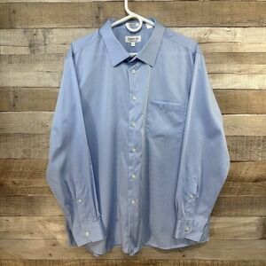 Jimmy Au Beverly Hills Mens Blue Pinstripe Button Down Dress Shirt Size Large 19